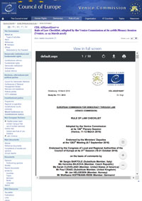 Council of Europe Rule of Law Checklist, adopted by the Venice Commission